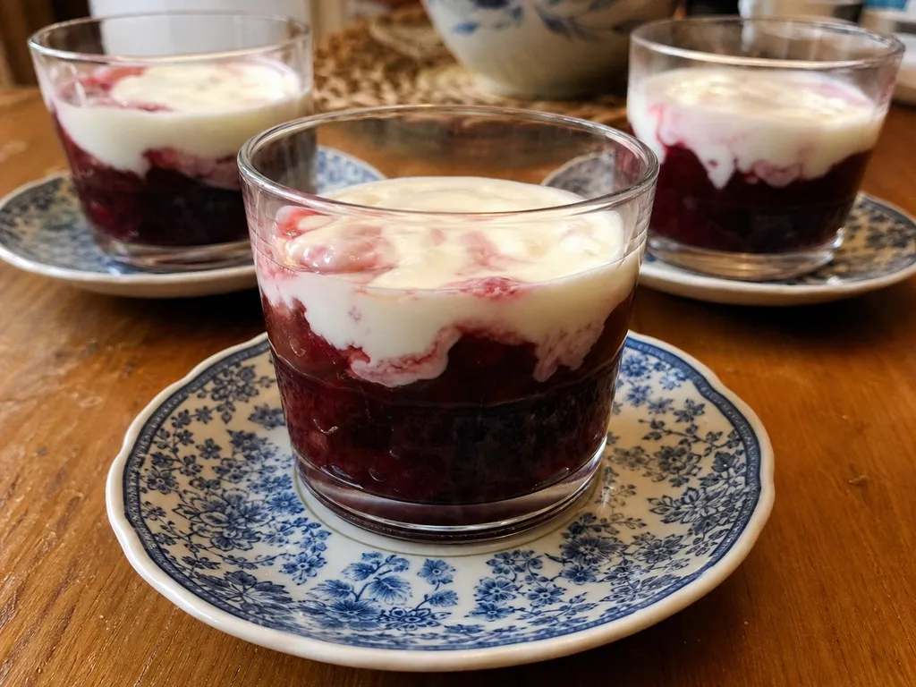 Rote Grütze (German Red Berry Pudding) — plated and served