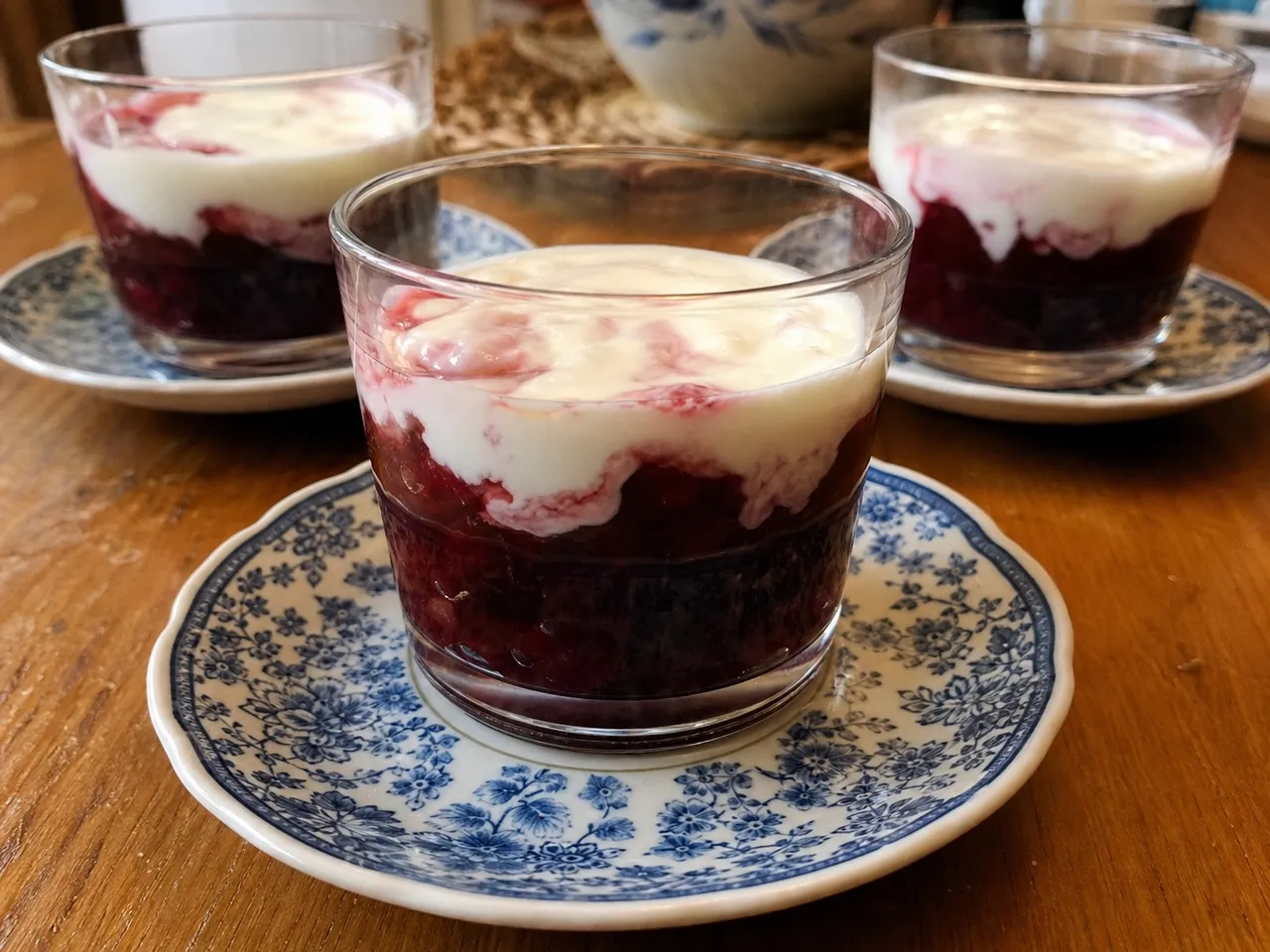 Rote Grütze (German Red Berry Pudding) — served
