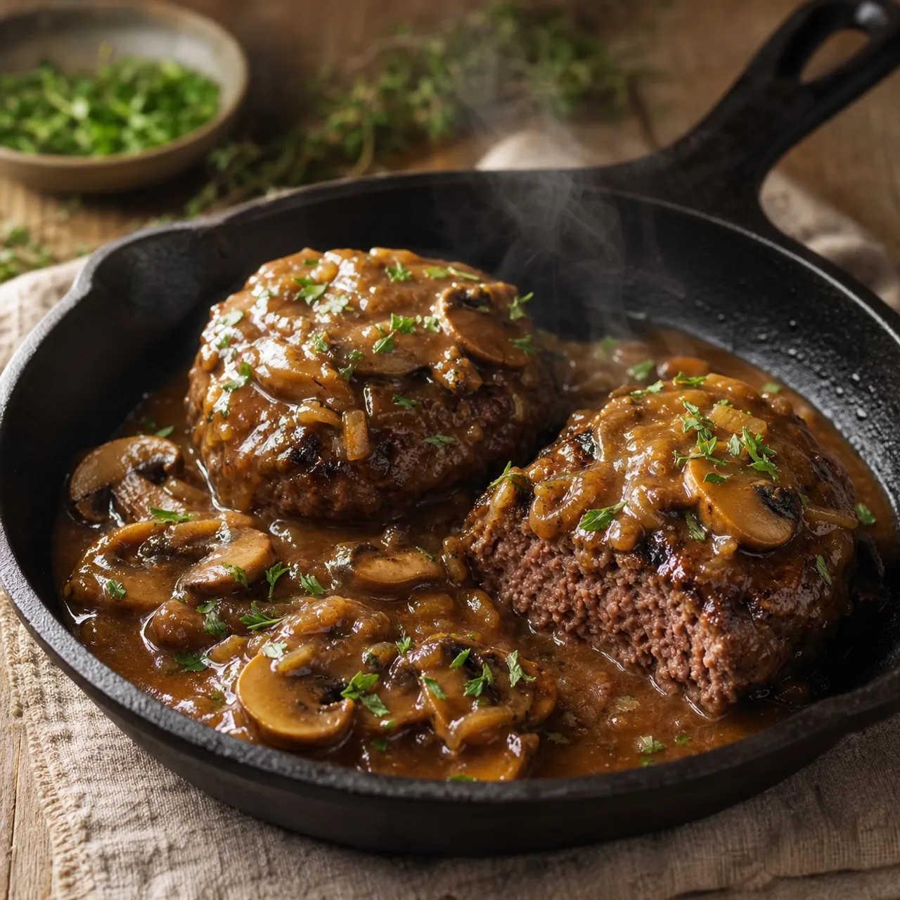 Salisbury Steak with Mushroom Gravy — Meat & Pork recipe