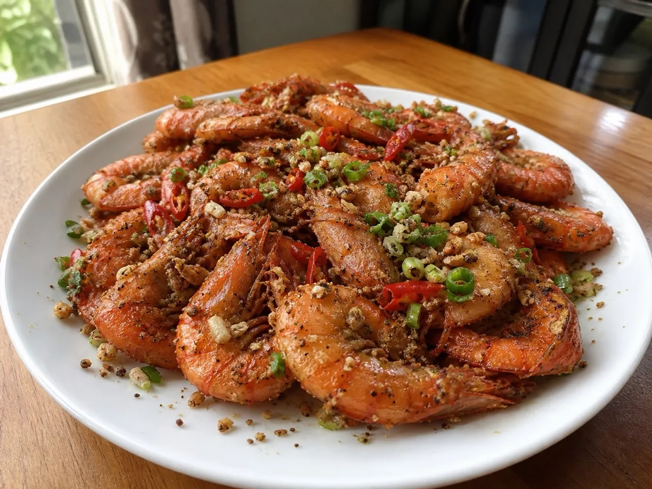 Salt and Pepper Shrimp — served