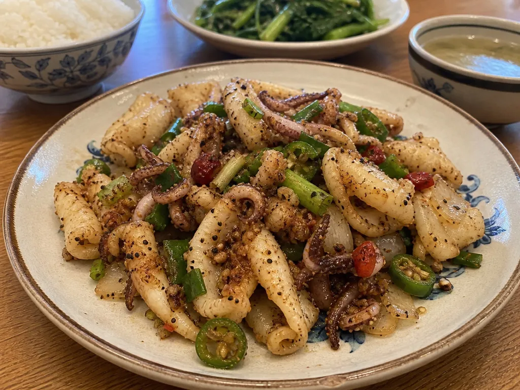 Salt and Pepper Squid — plated and served