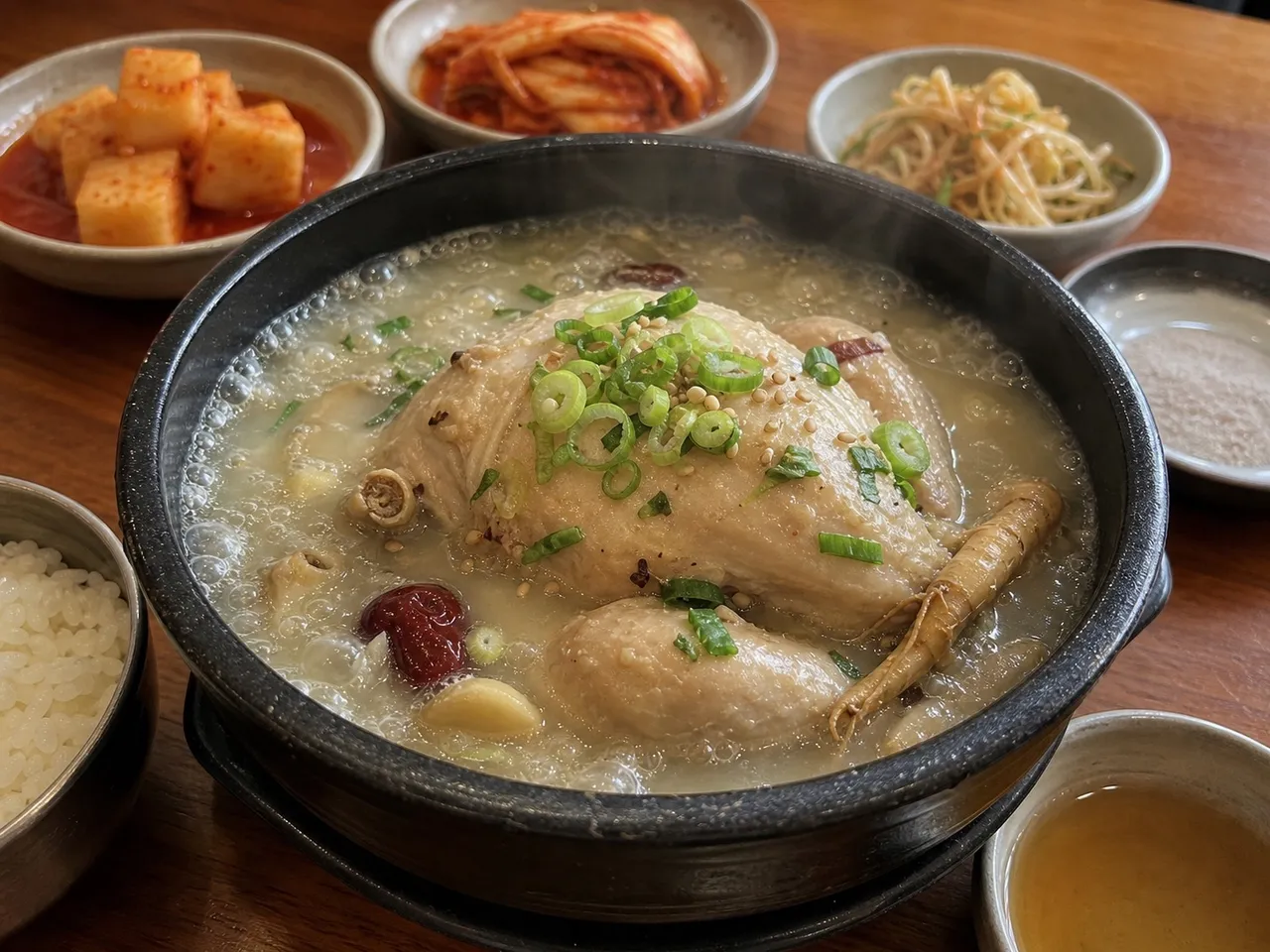 Samgyetang (Ginseng Chicken Soup) — served