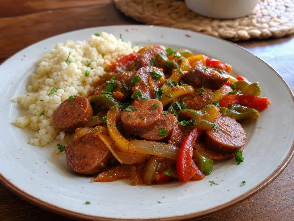 Sausage and Peppers — plated and served