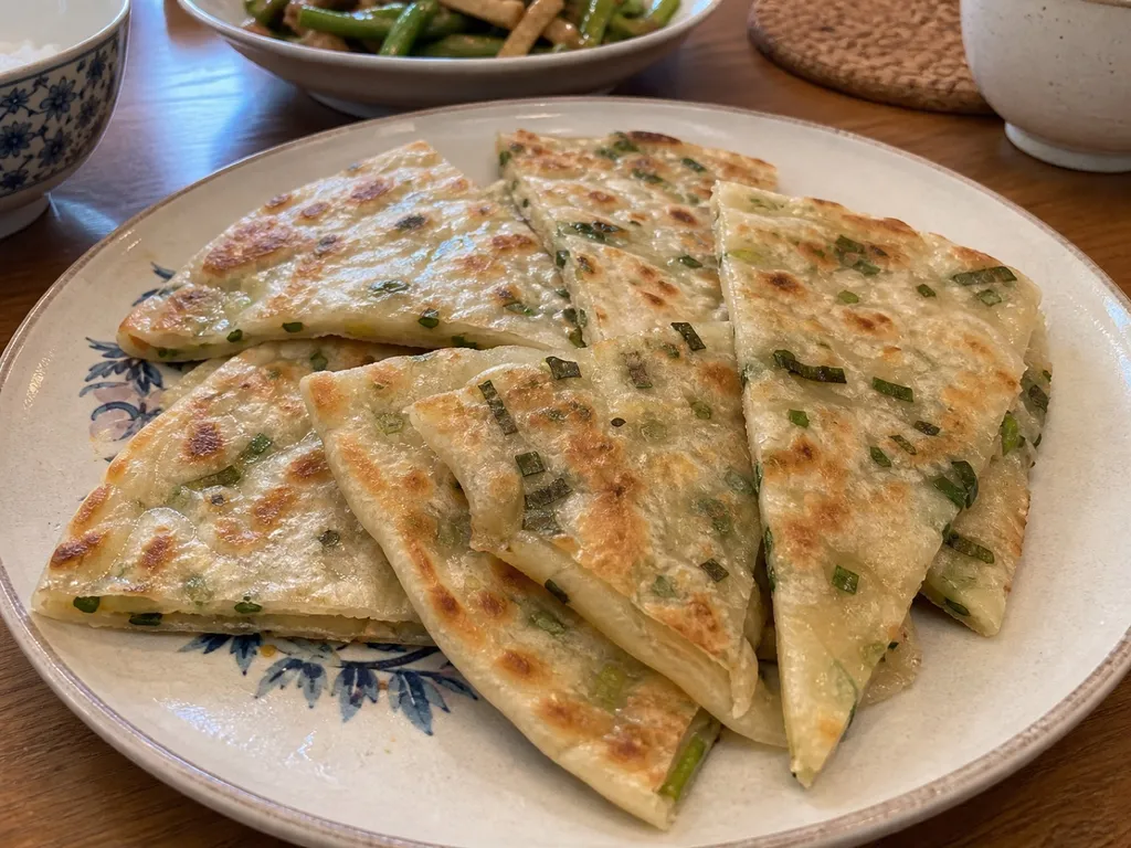Scallion Pancakes — plated and served