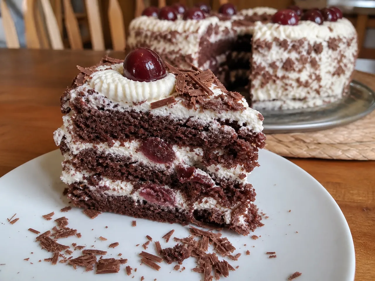 Schwarzwälder Kirschtorte (Black Forest Cherry Cake) — served