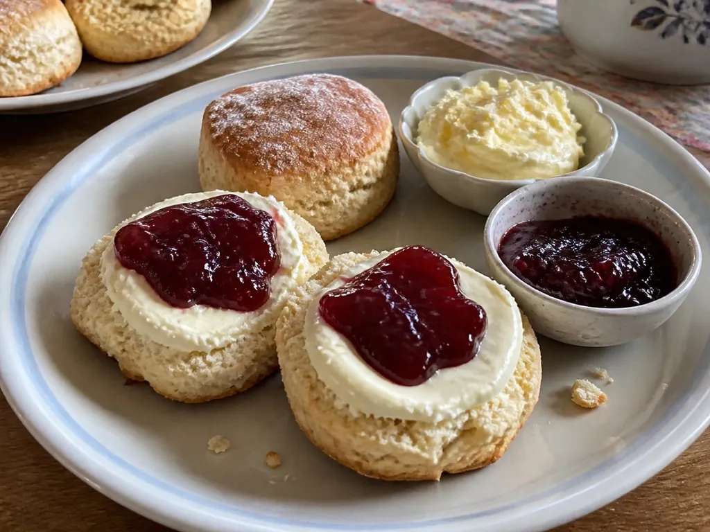 Scones with Clotted Cream — plated and served