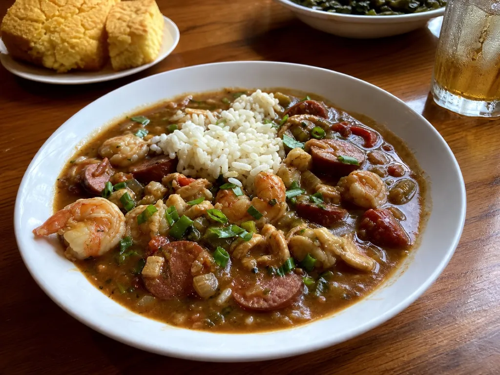 Seafood Gumbo — plated and served