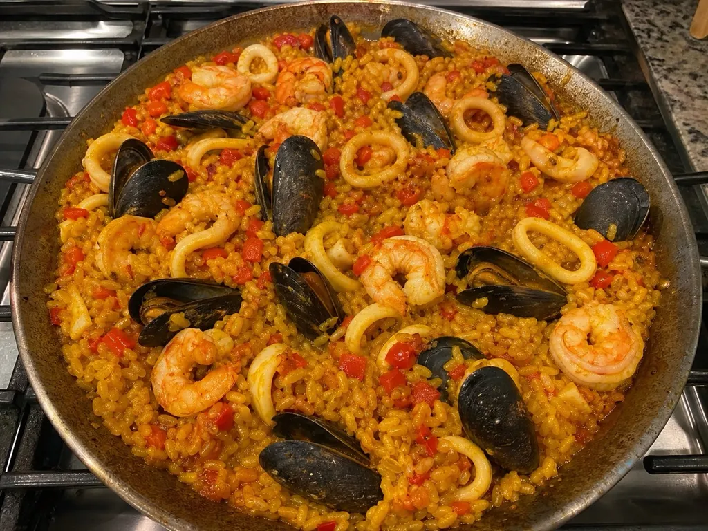 Seafood Paella — plated and served