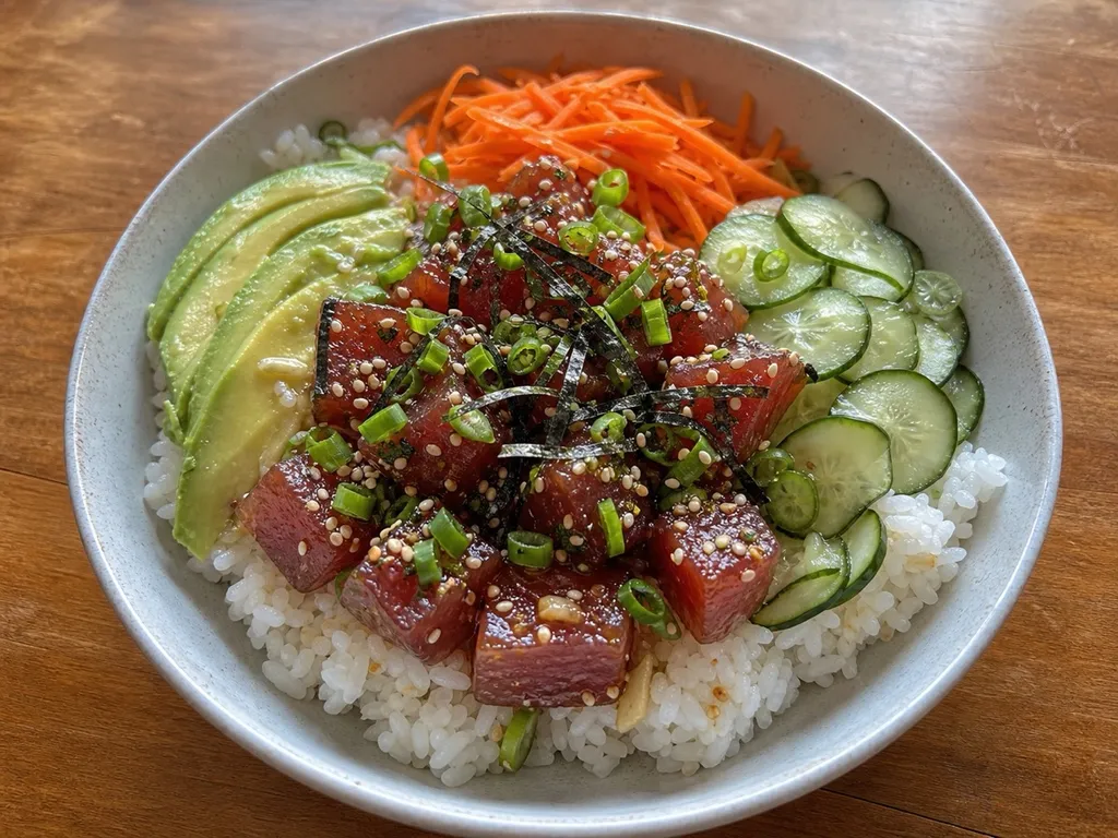 Seared Ahi Poke Bowl — plated and served