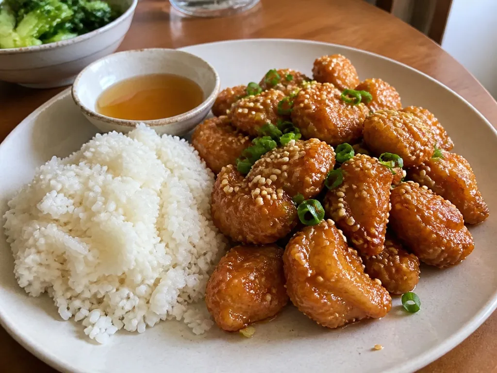 Sesame Chicken with Honey Dip — plated and served
