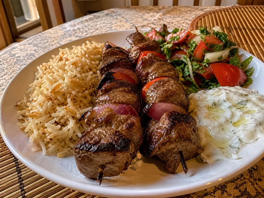 Shish Kebabs — plated and served