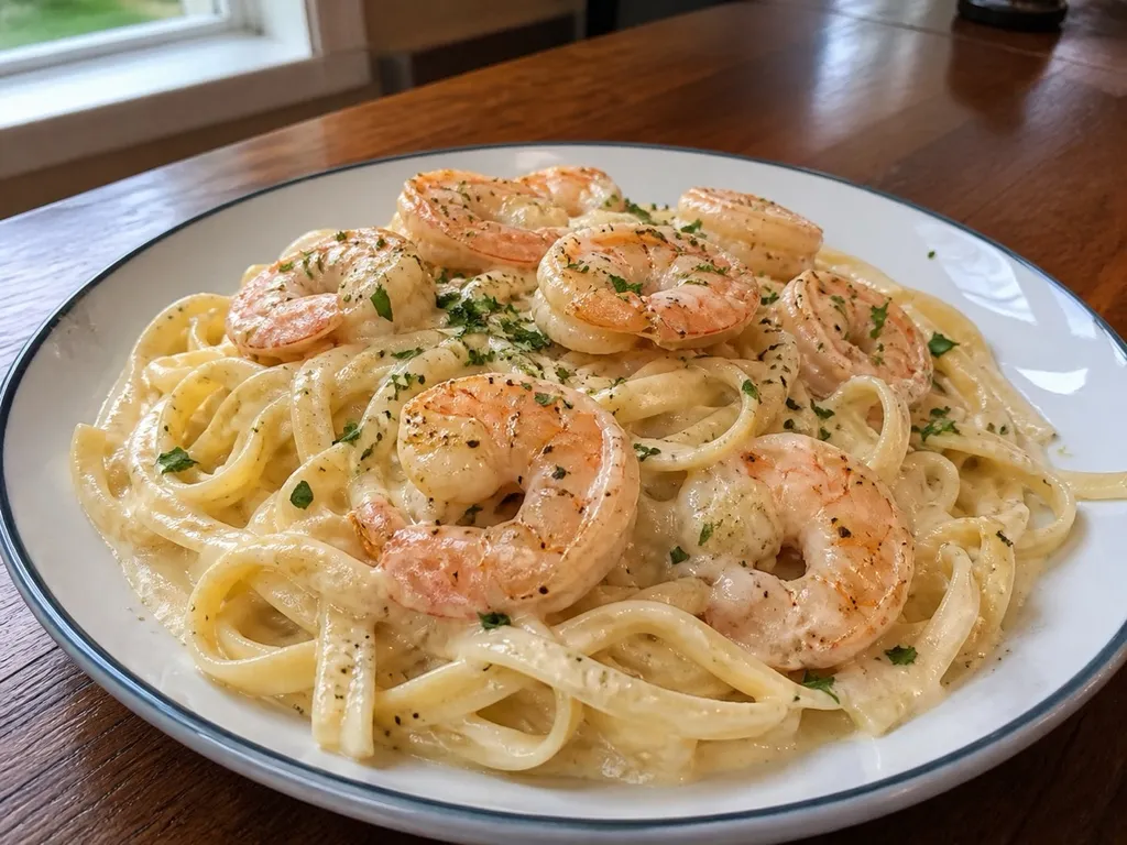Shrimp Alfredo — plated and served