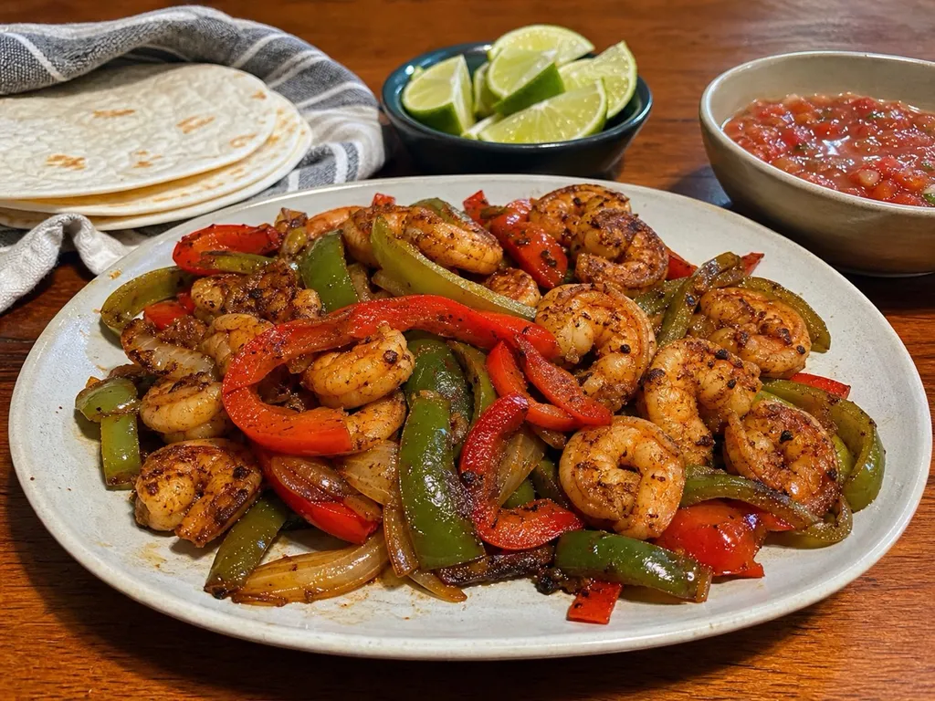 Shrimp Fajitas — plated and served