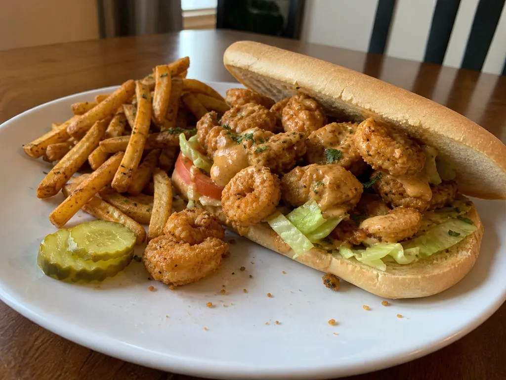 Shrimp Po' Boy — plated and served