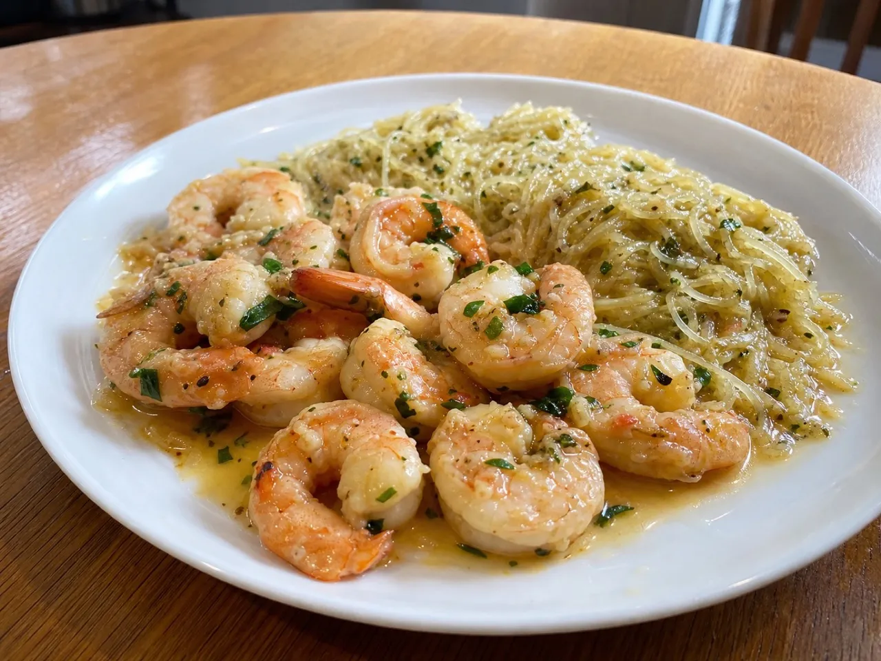 Shrimp Scampi — served