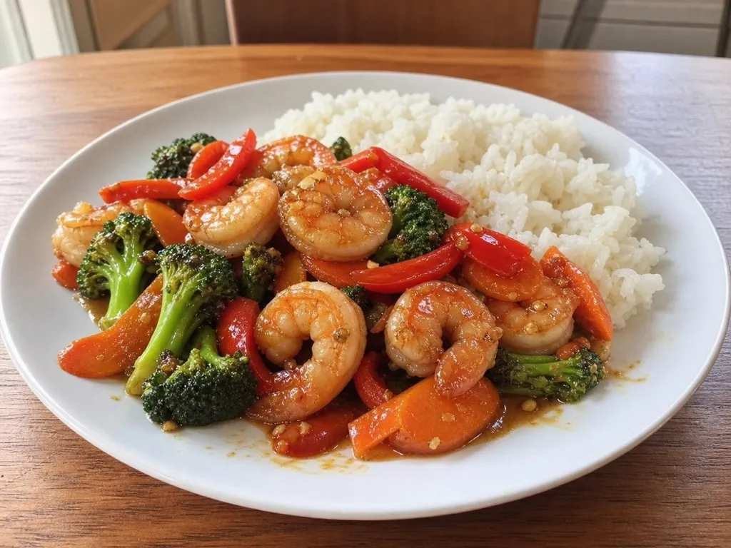 Shrimp Stir-Fry with Vegetables — plated and served