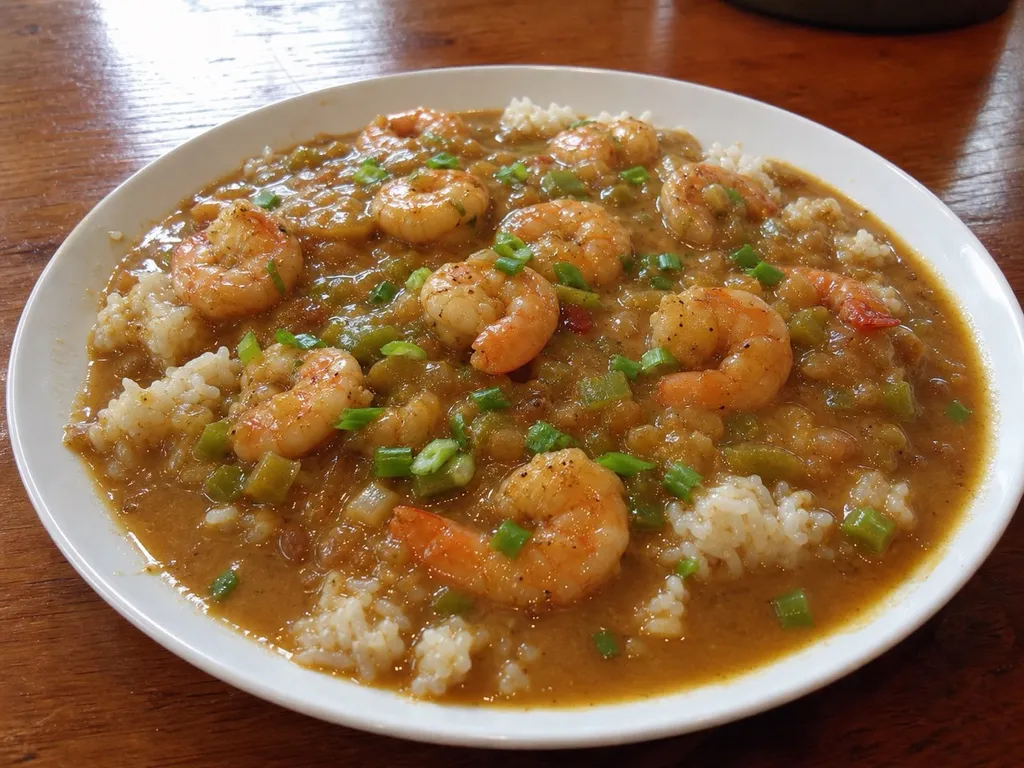 Shrimp Étouffée — plated and served