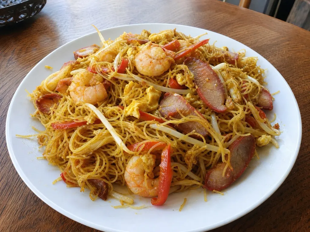 Singapore Noodles — plated and served
