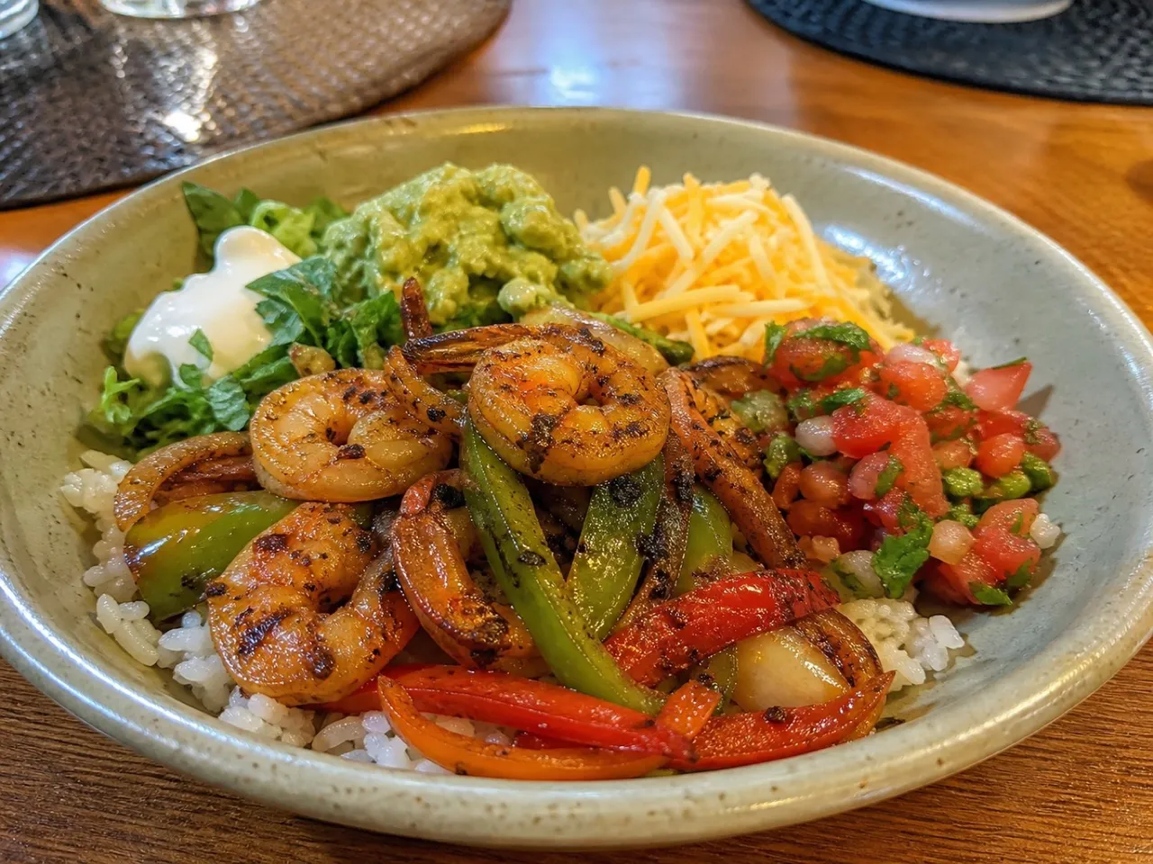 Sizzling Shrimp Fajita Meal Prep Bowls — served
