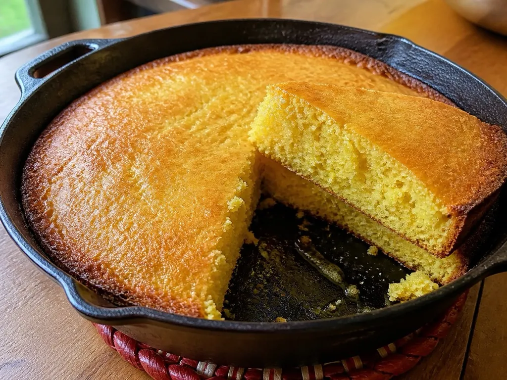 Skillet Cornbread — plated and served