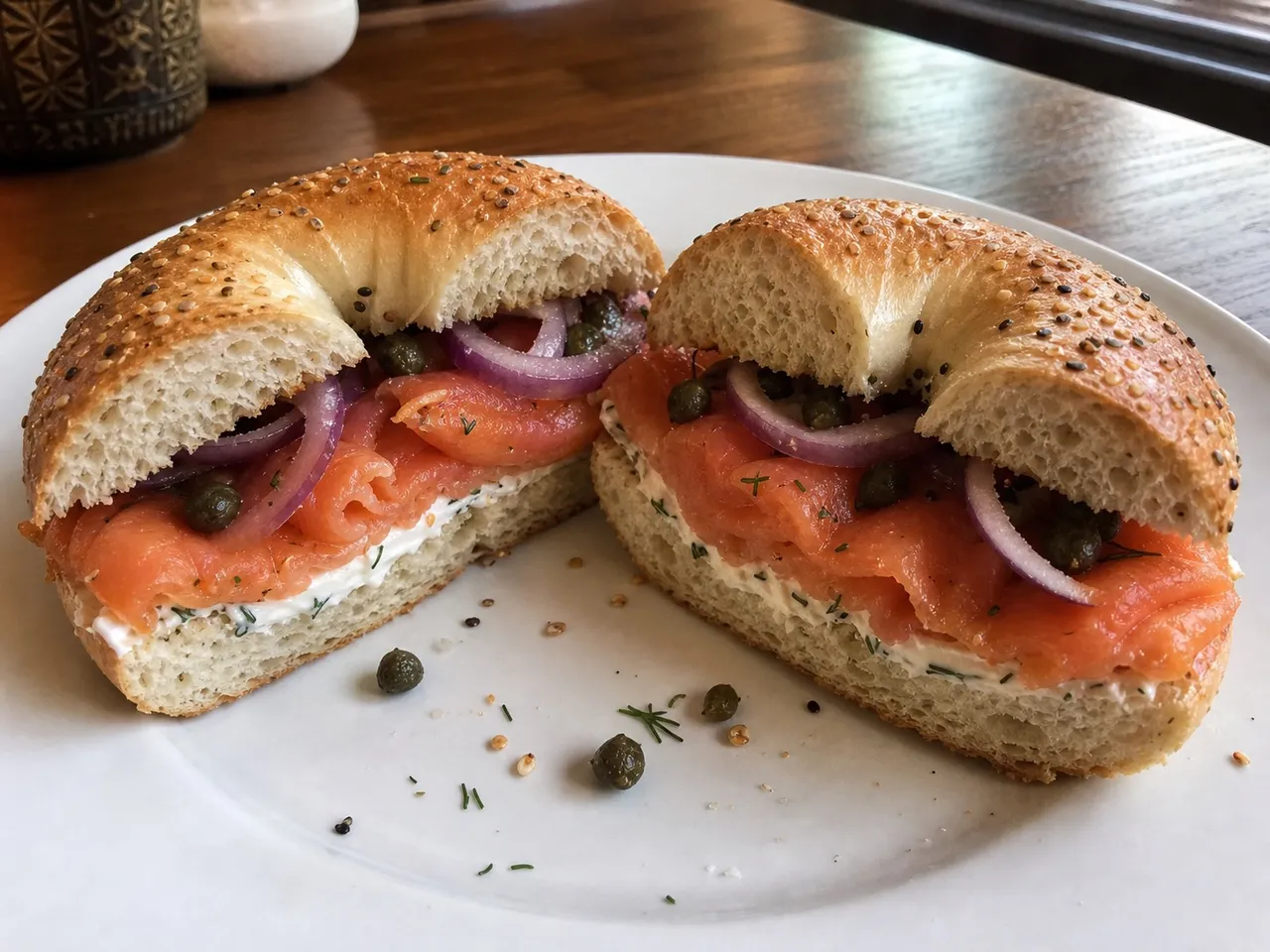 Smoked Salmon Bagel (Lox) — served