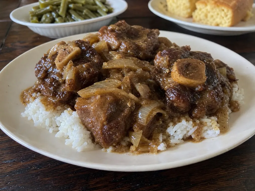 Smothered Oxtails — plated and served