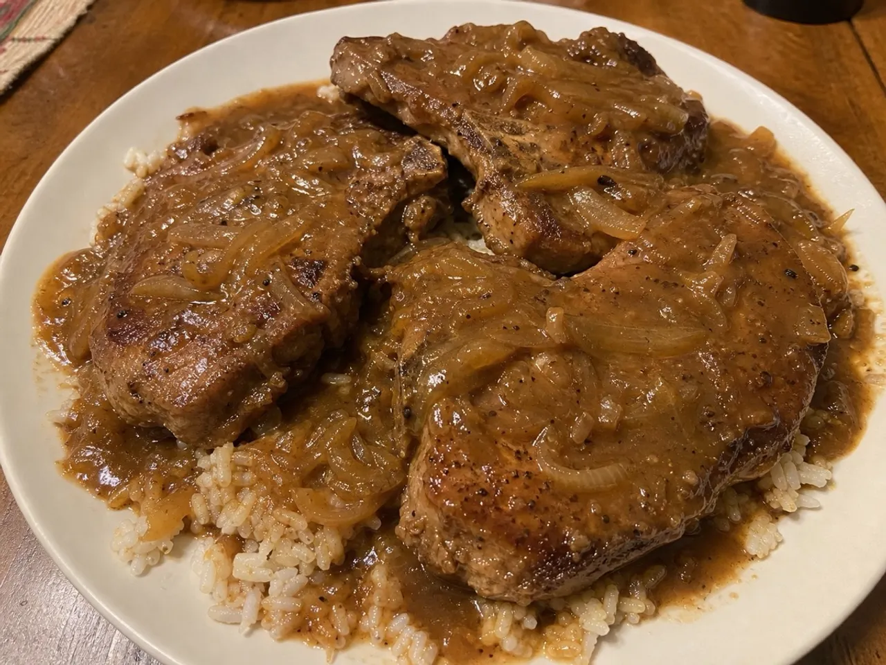 Smothered Pork Chops — served
