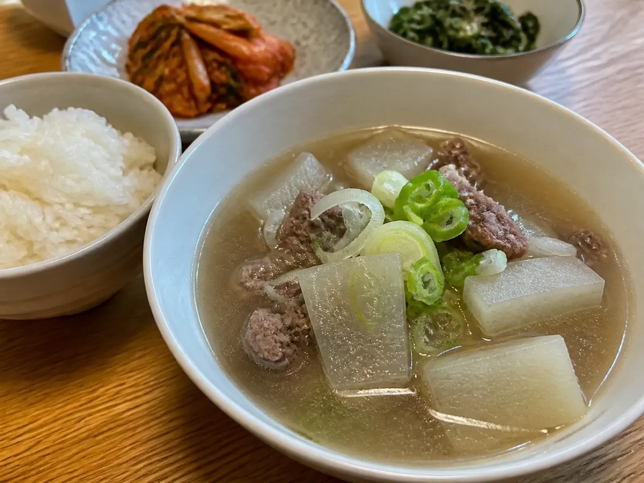 Soegogi Muguk (Beef and Radish Soup) — served