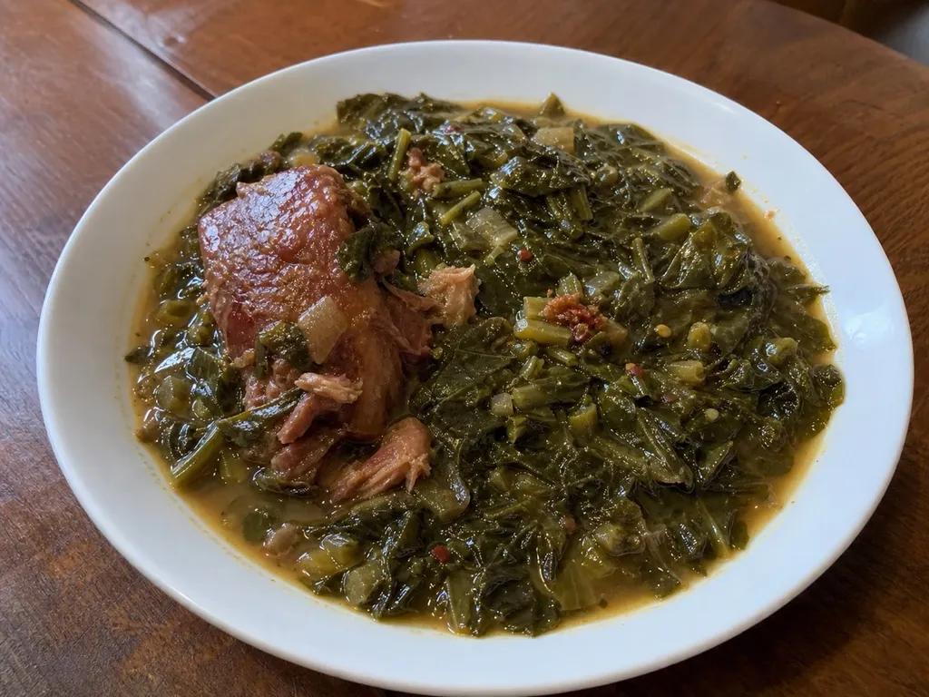 Southern Collard Greens — plated and served