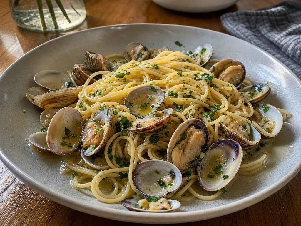 Spaghetti alle Vongole — plated and served