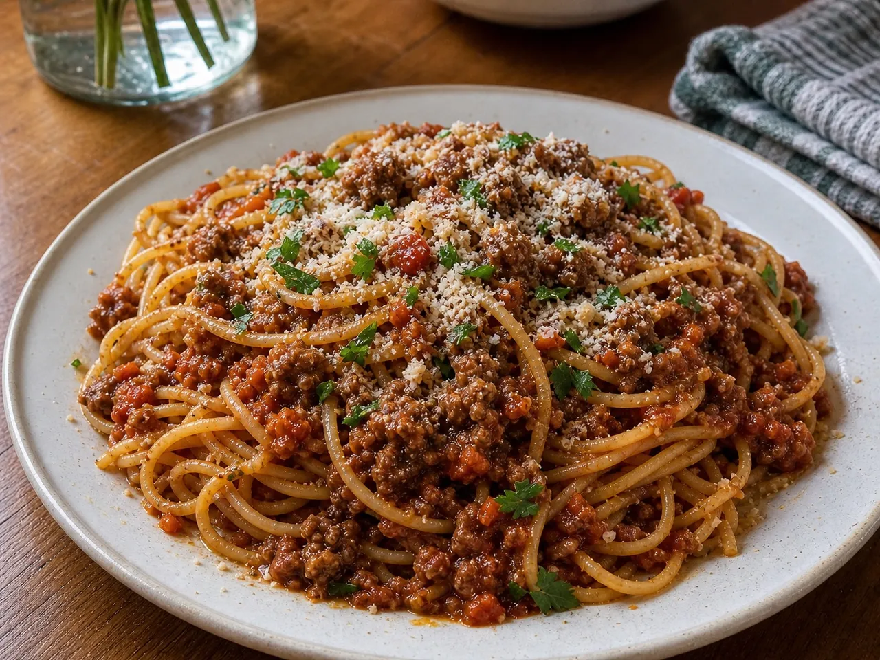 Spaghetti Bolognese (Ragù alla Bolognese) — served