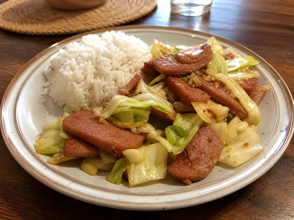 Spam and Cabbage — plated and served