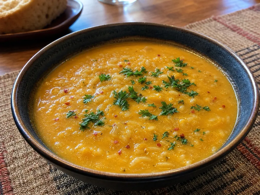 Spicy Acorn Squash Soup — plated and served