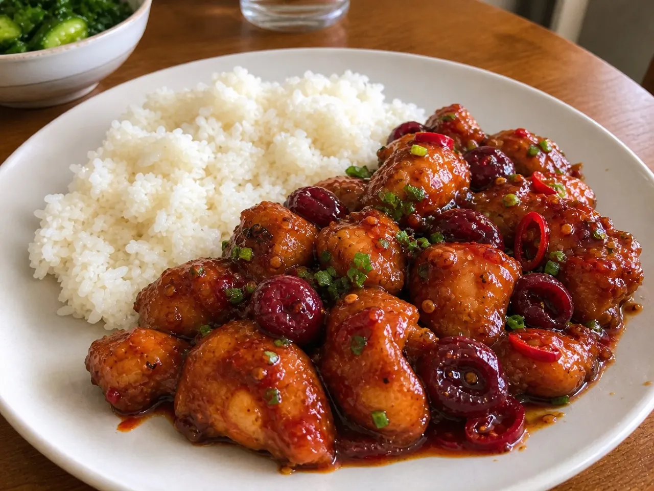 Spicy Cherry Glazed Chicken — served