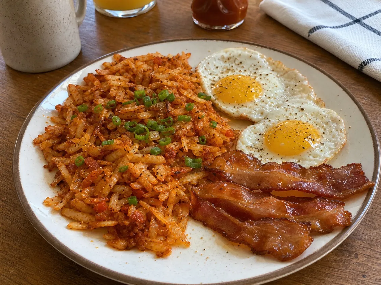 Spicy Hash Browns — served