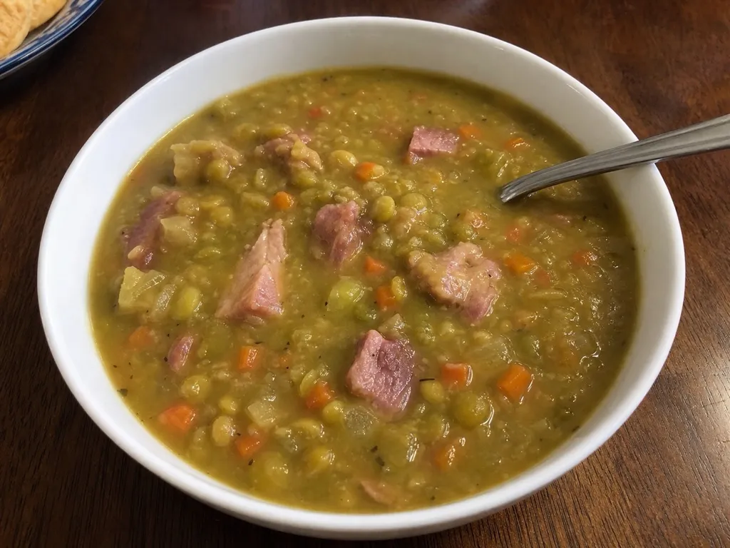 Split Pea Soup with Ham — plated and served