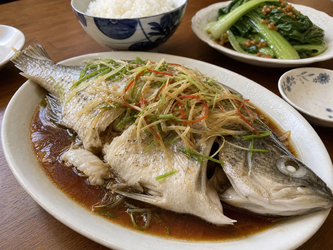 Steamed Fish with Soy and Ginger — served
