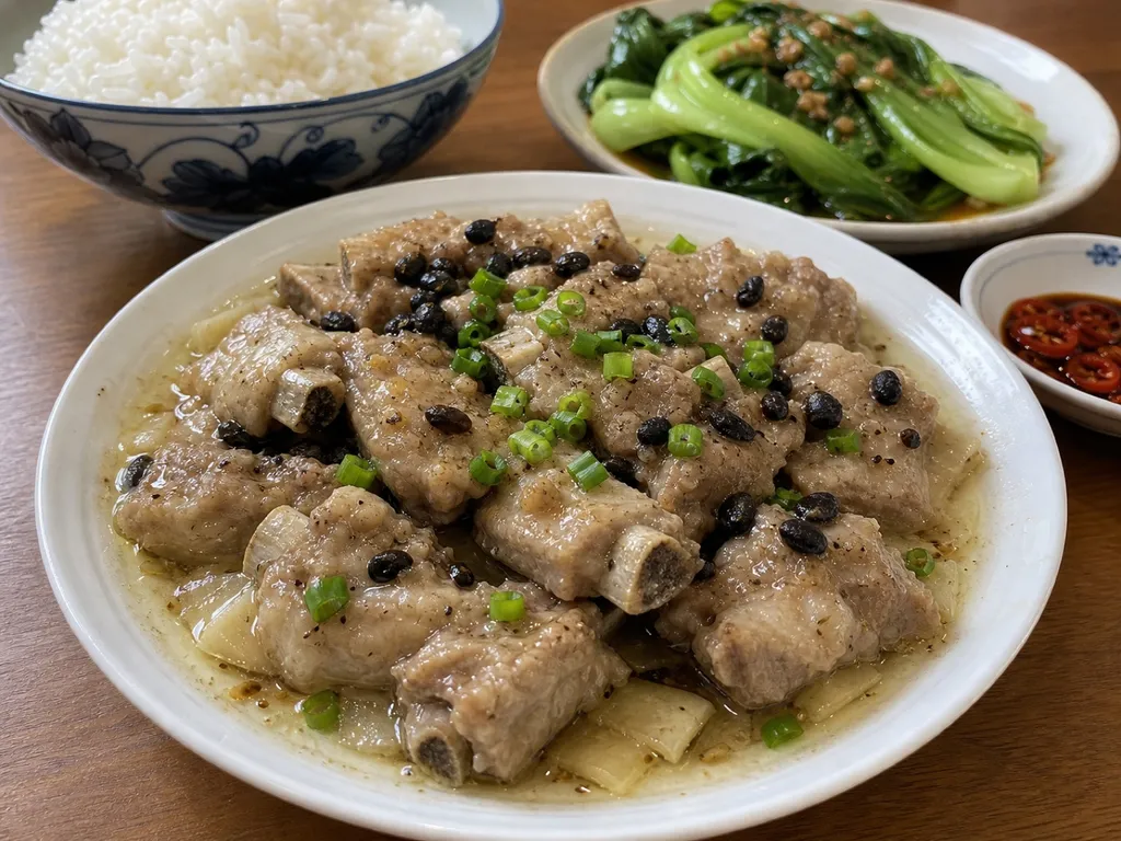 Steamed Pork Ribs with Black Bean Sauce — plated and served