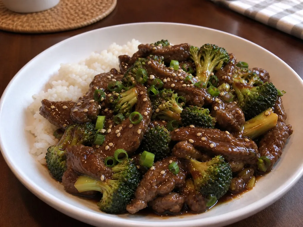 Sticky Teriyaki Beef and Broccoli Stir-Fry — plated and served