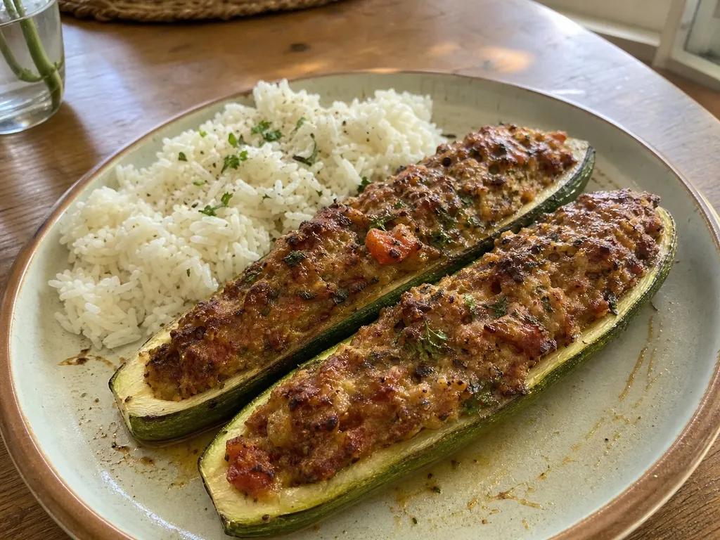 Stuffed Zucchini — plated and served
