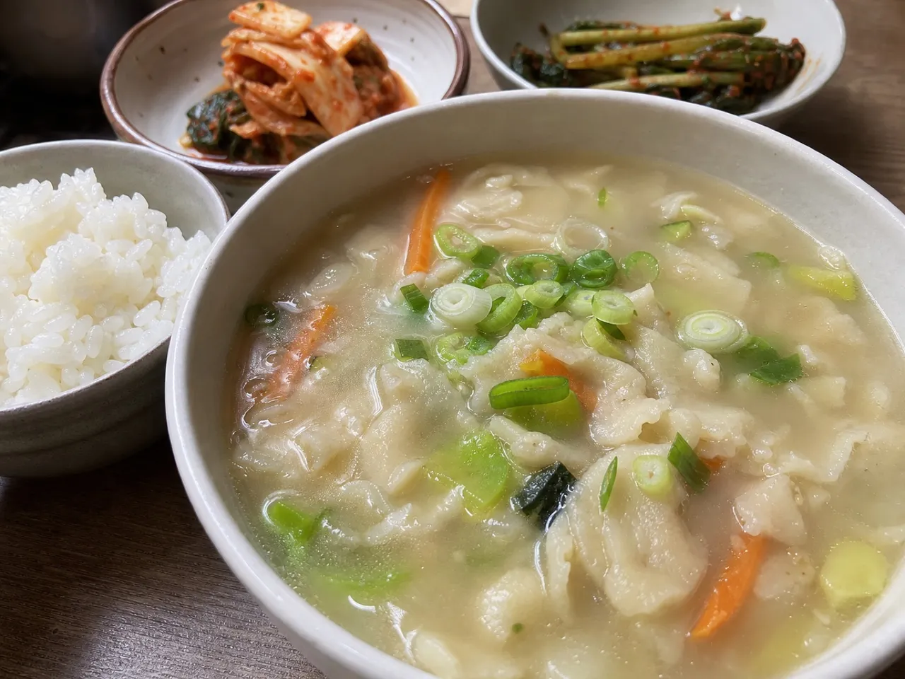 Sujebi (Hand-Torn Noodle Soup) — served