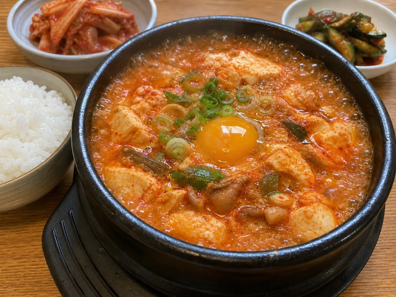 Sundubu Jjigae (Soft Tofu Stew) — served