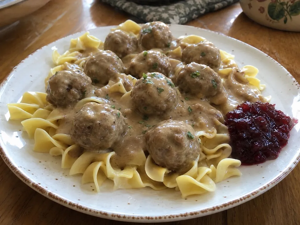 Swedish Meatballs — plated and served