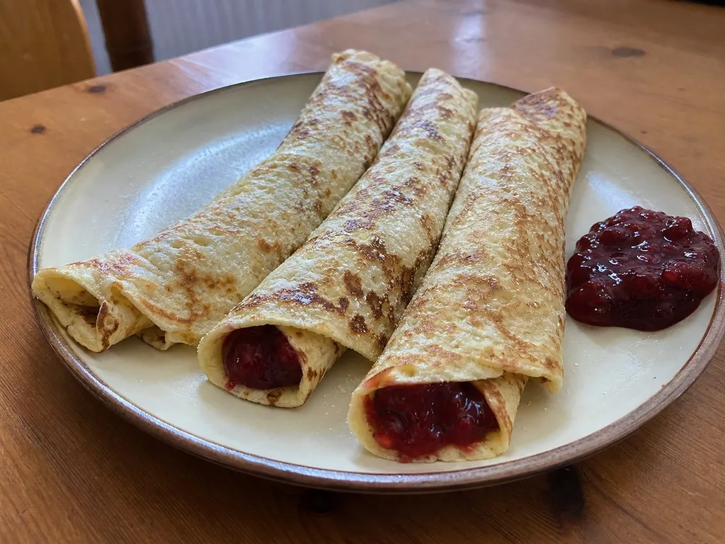 Swedish Pancakes (Pannkakor) — plated and served