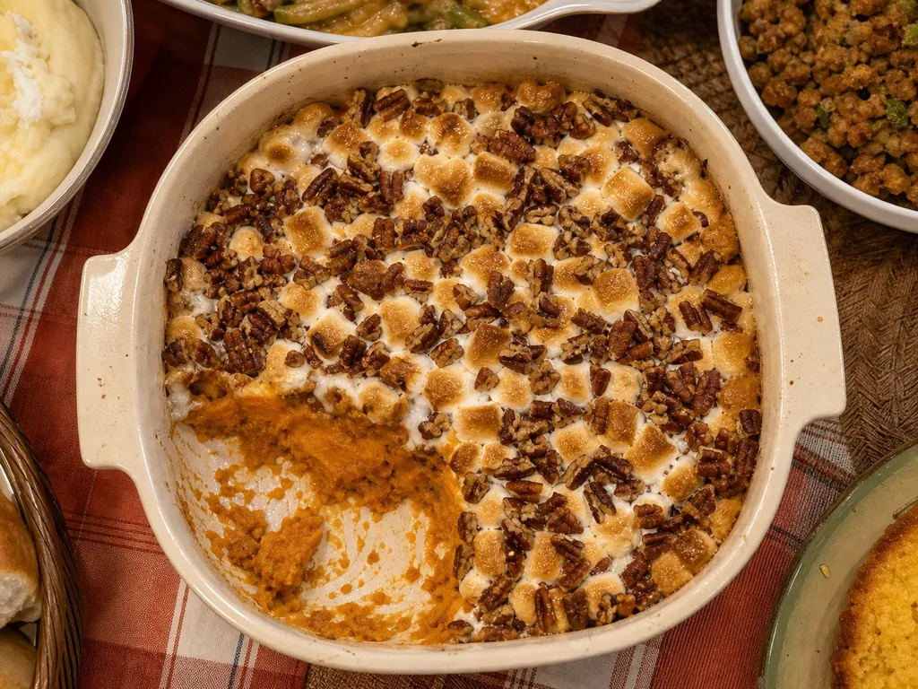 Sweet Potato Casserole — plated and served