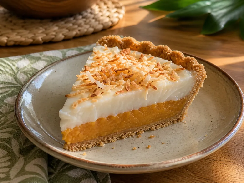 Sweet Potato Haupia Pie — plated and served