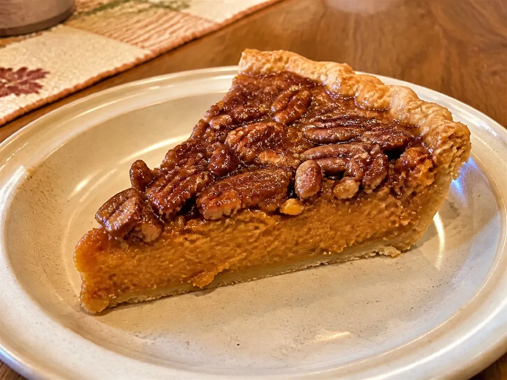 Sweet Potato Pecan Pie — plated and served