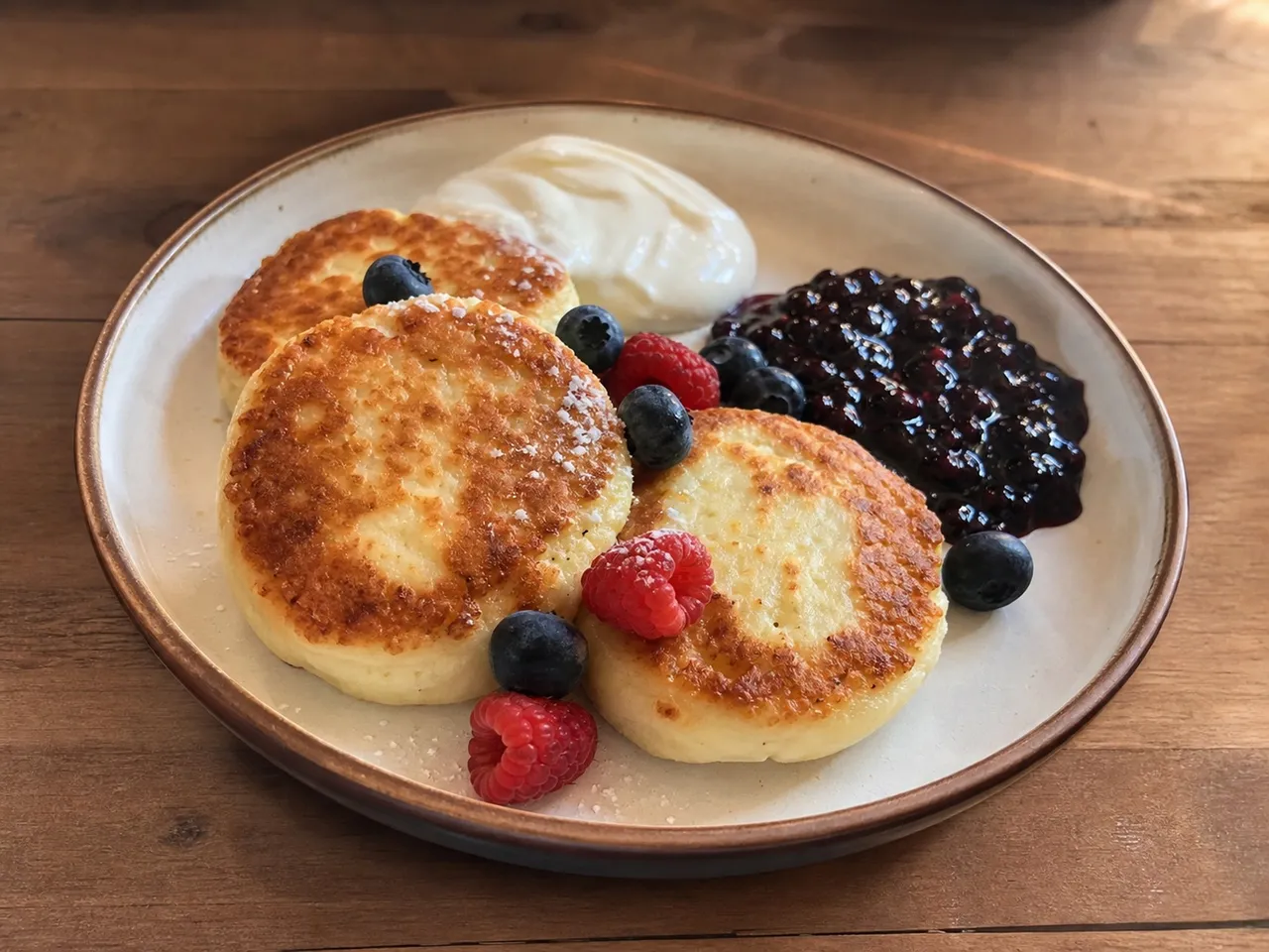 Syrniki — served