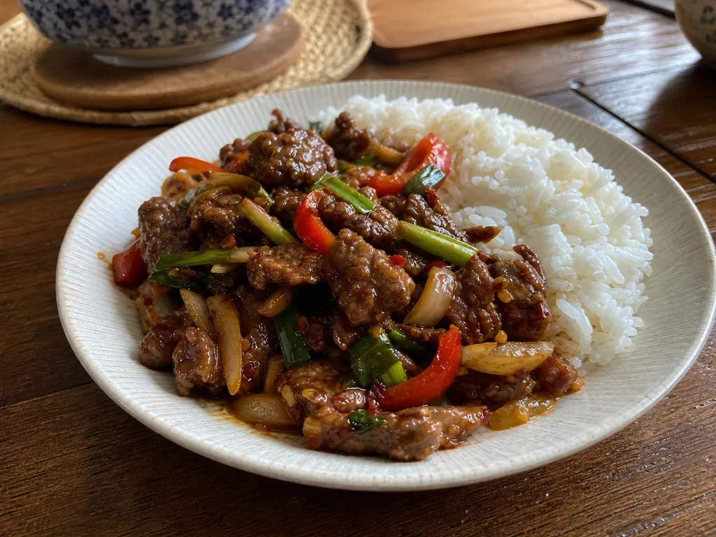 Szechuan Beef — plated and served