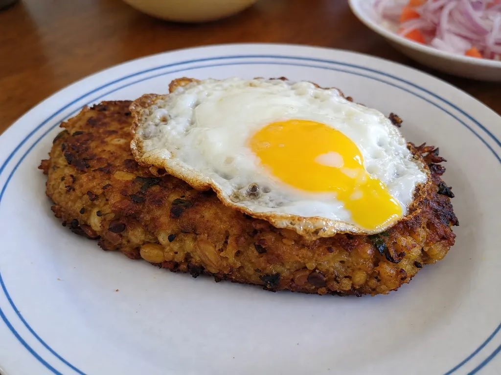 Tacu Tacu (Peruvian Bean and Rice Cakes) — plated and served